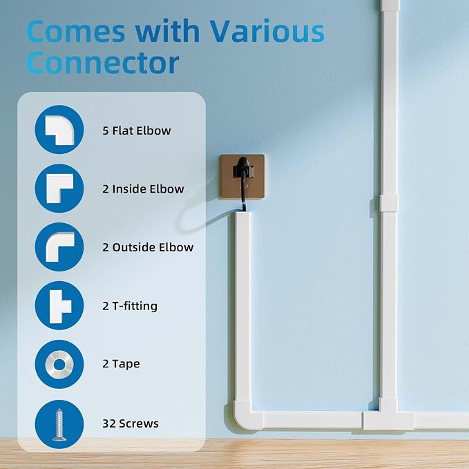 Yecaye 235in Wall Cord Hider for 2-3 Cords, W1.18in H0.63in, White | Large Cord Covers for Wires on wall, On-Wall Cord Cover Cable Concealer - Image 3