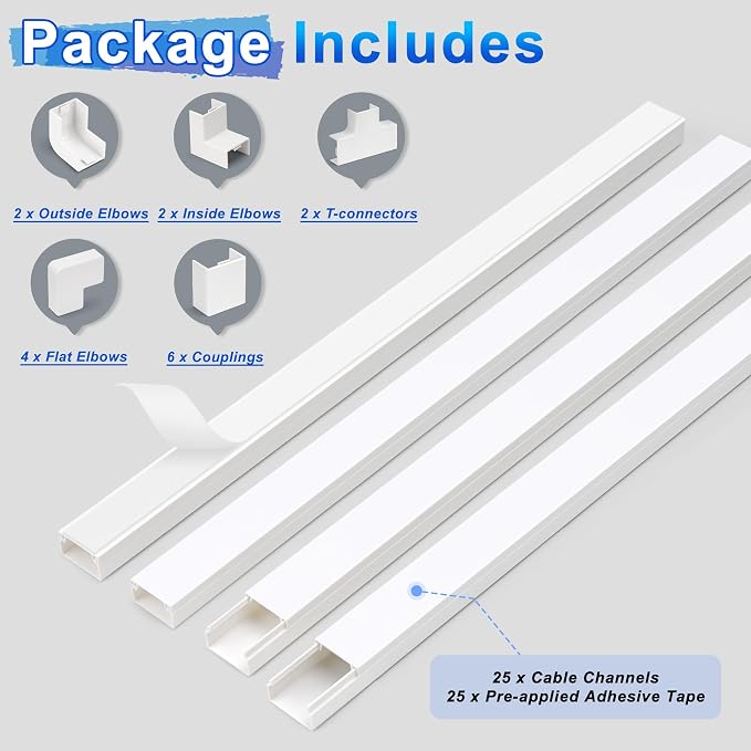 Cable Covers for Cords on Wall-392.5in Wire Hider for TV on Wall, White Cable Concealer, 25 x L15.7in W0.95H 0.55in - Image 3
