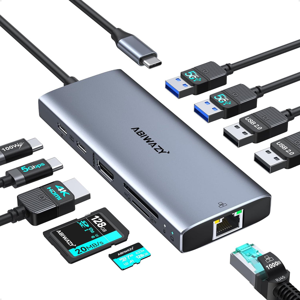 USB C Hub Multiport Adapter, ABIWAZY 10-in-1 USB C Hub for MacBook Pro/Air by ABIWAZY