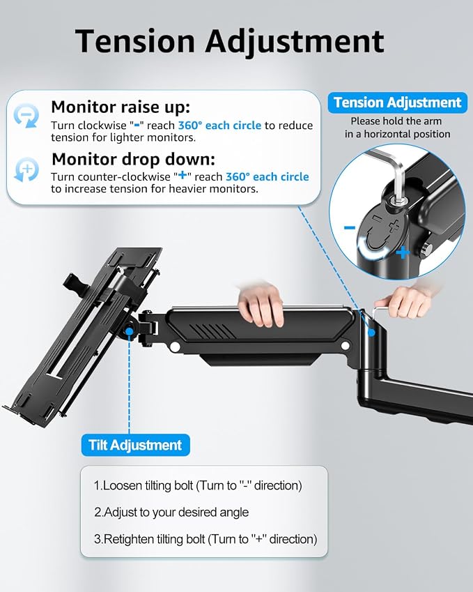 MOUNTUP Laptop Wall Mount, Adjustable Laptop Mount for Max 17" Notebook or Max 32" Monitor, Wall Mount Laptop Holder Holds 4.4-22lbs, 2-in-1 Laptop Arm with Ventilated Tray - Image 9