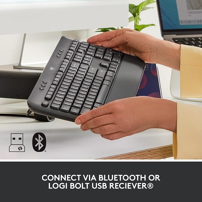 Logitech Signature K650 Comfort Full-Size Wireless Keyboard - Graphite | Full-size with wrist rest, BLE Bluetooth or Logi Bolt USB receiver, deep-cushioned keys, numpad, PC and Mac compatible - Image 4