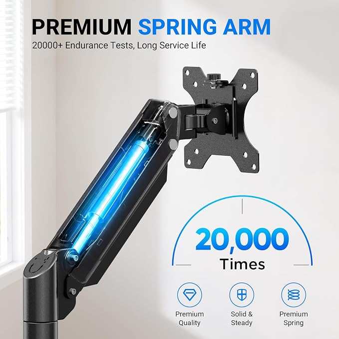 GRIFEMA Gas Spring Monitor Mount for 13-32", Single Monitor Arm | Full Motion 360 Rotate Swivel Tilt, Up to 19.8 Lbs, VESA 75/100mm, Easy Install, Monitor Stand for Home Office Gaming - Image 5