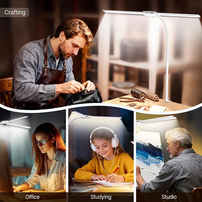 Syrinx LED Desk Lamp, Dual Head Desk Light with Clamp, Eye-Care Table Lamp | Flexible Gooseneck Task Light with Motion Sensor, Wired Control, 50 Lighting Modes, Timer & Memory Function for Home Office - Image 6
