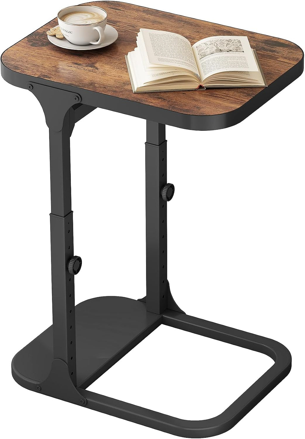 Kitstorack Ultra Stable & Durable End Table, Ajustable Height C Shaped Side Table for Couch, Sofa Side Table with Thickened Metal Frame for Living Room, Bedroom, Rustic by Kitstorack