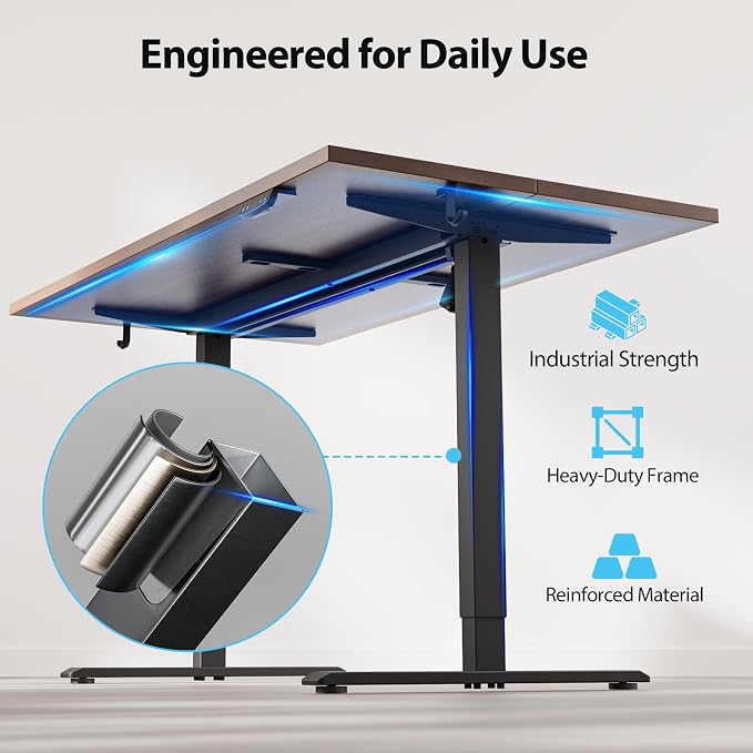 Agilestic 48*28 Inch Height Adjustable Electric Standing Desk, Dark Walnut | Sit Stand Up Computer Desk, Extra Wide desktop, Memory Presets, Stable Steel Frame,154 lbs, Easy Assembly, Splice Board - Image 5