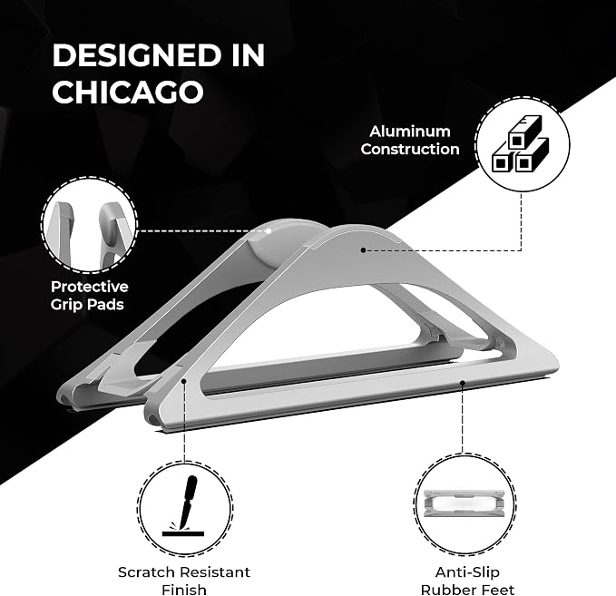 HumanCentric Vertical Laptop Stand for Desks in Silver Color, Adjustable | Upright Adjustable Holder to Dock Apple MacBook Stand, and Other Laptops to Organize Work & Home Office, Automatic Grip - Image 5