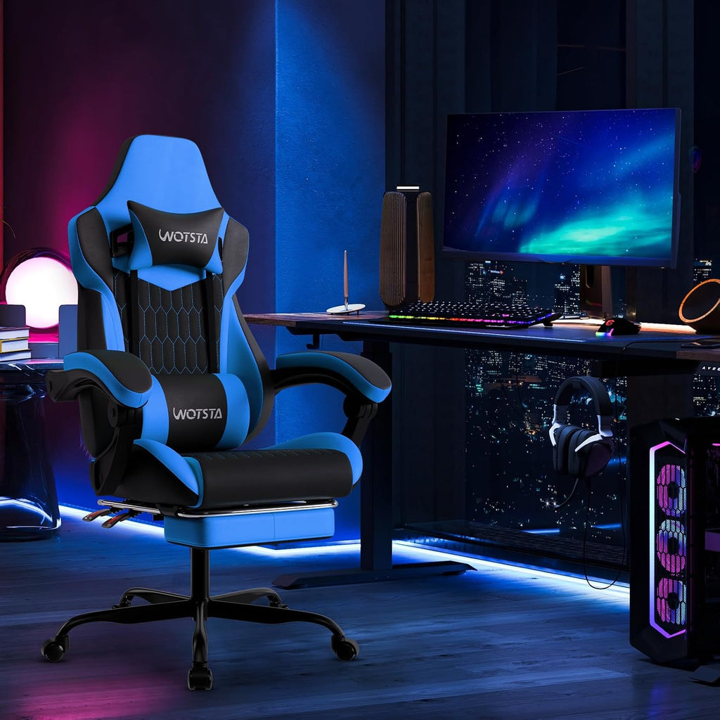 Gaming Chair with Footrest, High Back Gaming Chairs PVC Leather Ergonomic Gamer Chair with Adjustable Headrest Lumbar Support Racing Style Video Gaming Chair for Office/Home (BlackBlue) - Image 2