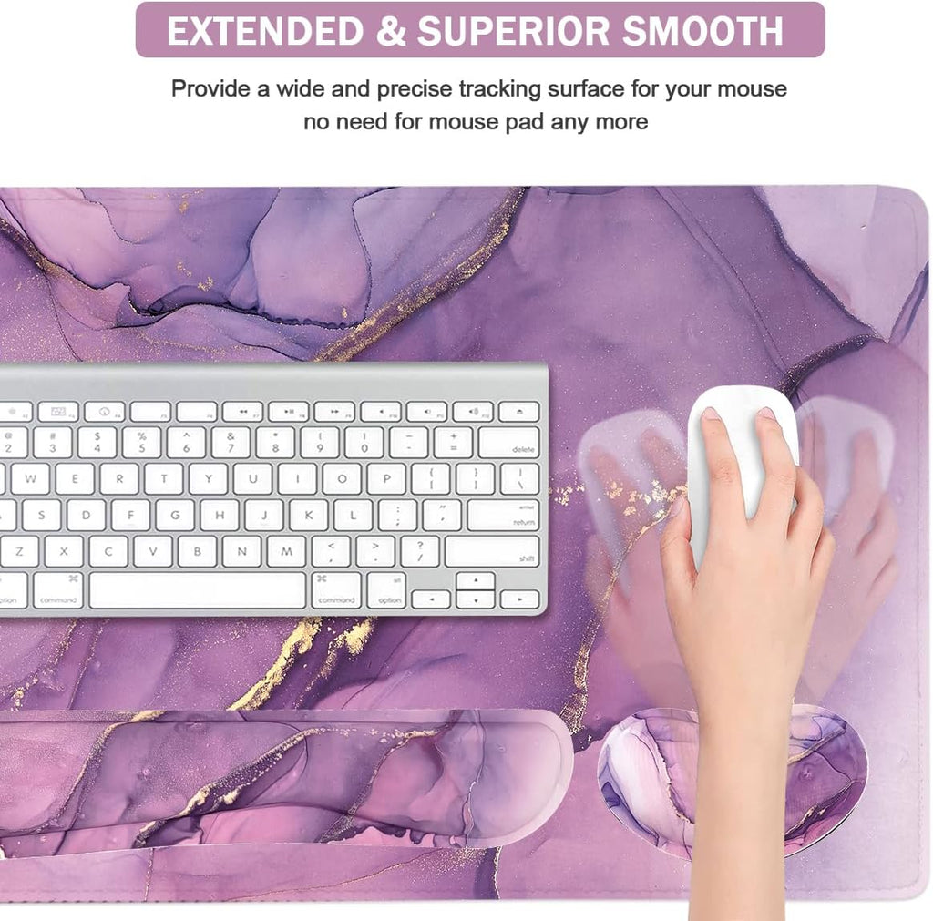 Large Mouse Pad and Keyboard Wrist Rest, Desk Pad for Keyboard and Mouse, 4-in-1 Large Gaming Mouse Pad with Wrist Support, Desk Mat for Home Office Study Game-Purple - Image 5