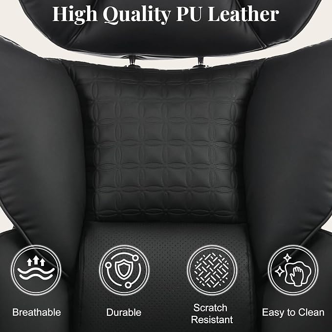 Big and Tall Office Chair 400 LBS, for Adults, Home Office | PU Leather, Executive Ergonomic Desk Chair with Footrest, Lumbar Support, Wide Seat ,Reclining, Black - Image 6