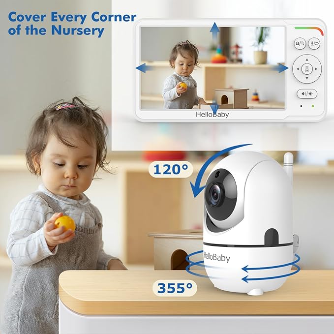 HelloBaby 6'' No WiFi Video Baby Monitor with Camera Audio, 30H Battery | World's First 6" IPS Screen, Private No-WiFi, Pan Tilt Zoom, Night Vision, 1000ft, Easy Setup, 2-Way Talk, VOX, Portable, Mom - Image 7