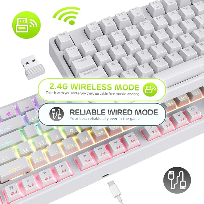 RK ROYAL KLUDGE RK87 Sink87G RGB Wireless Mechanical Keyboard TKL Gaming | 87 Keys Wireless 2.4G Tenkeyless Gaming Keyboard with Programmable Software, No Numbpad Compact Wireless Keyboard - Image 3