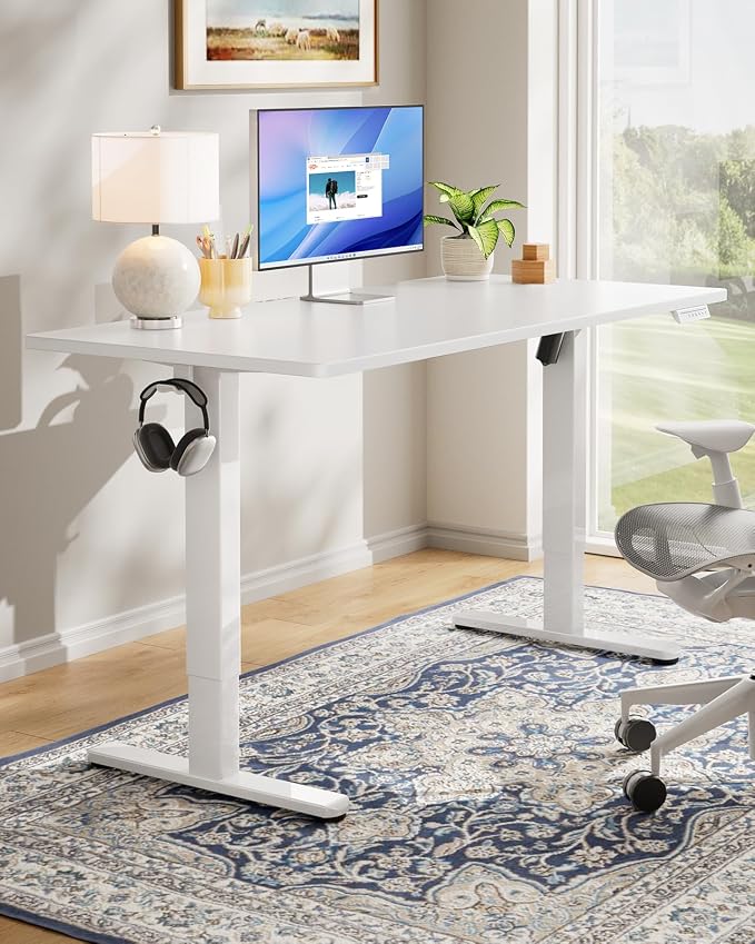 HUANUO Electric Standing Desk, Whole Piece Desktop, Adjustable Height Computer Desk, 4 Height Memory Settings, Sit Stand Up Desk for Home Office, 40" x 24", White - Image 2