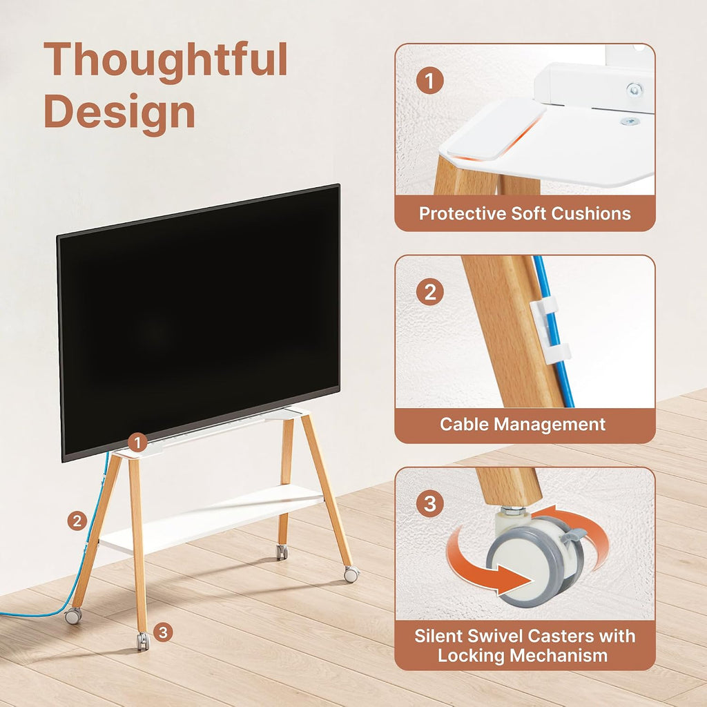 Rolling Easel TV Stand for 49-75" TVs, 88 lbs, White - Image 5