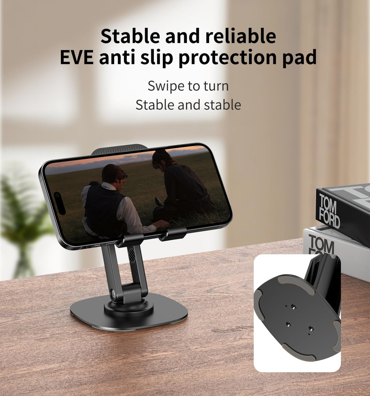 360° Rotating Cell Phone Stand for Desk (K69-Black) - Image 3