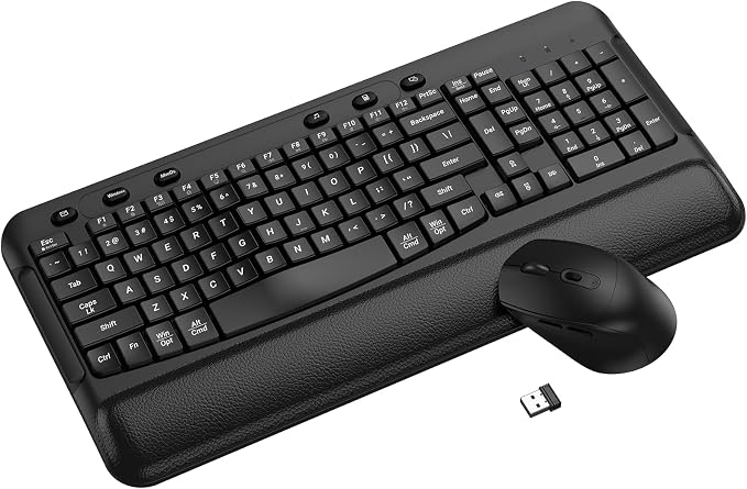 Wireless Keyboard and Mouse Combo, EDJO 2.4G Full-Sized Ergonomic Computer Keyboard with Wrist Rest and 3 Level DPI Adjustable Wireless Mouse for Windows, Mac OS Desktop/Laptop/PC, Carbon Black by EDJO