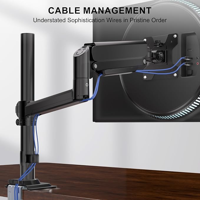 WALI Tall Single Monitor Arm for 13-33 inch Screens, up to 19.8 lbs | Height Adjustable Monitor Desk Mount, Full Motion with Tilt, Swivel, C-Clamp & Grommet Base, VESA 75/100mm (GSDM001), Black - Image 7