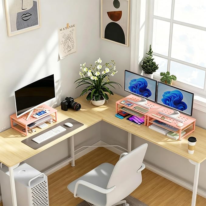 gianotter 2-Tier Metal Monitor Stand Riser | Desk Organizers and Accessories, Desk Organizer for Monitor, Office Desk Storage Organizer for Office Supplies (Rose Gold) - Image 7