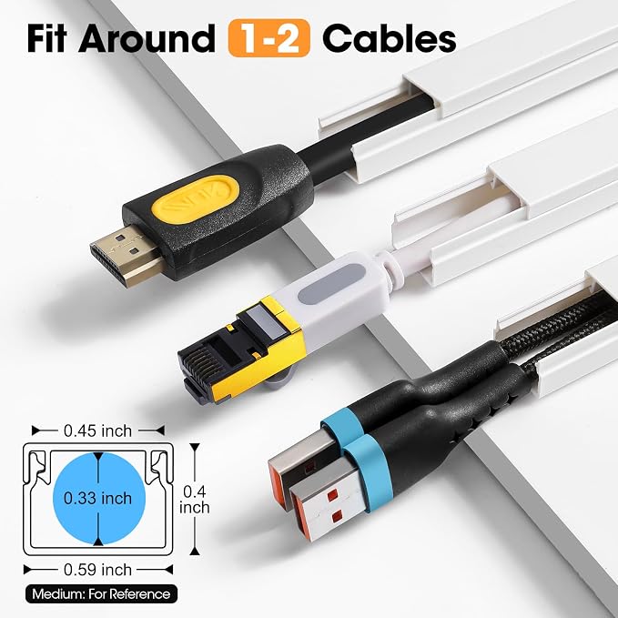 630in Cord Hider Kit, Cord Covers for Wires on Wall, Cord Hider for Wall Mount tv, tv Cable Hider Wall kit, Paintable Cable Raceway, Wire Covers for Cords, 40X L15.7in X W0.59in X H0.4in, White - Image 2