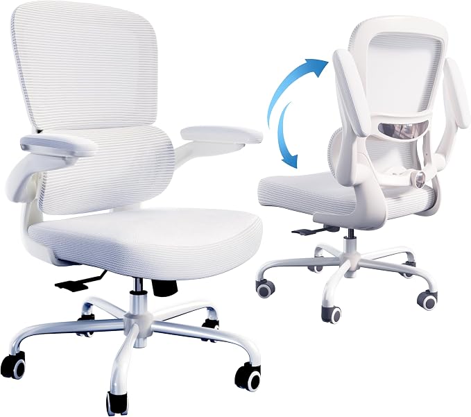 TRALT Ergonomic Office Chair Desk Chair with Adjustable Lumbar Support | Desk Chair Comfy with Flip-up Armrests Ergonomic Chair - Mesh Computer Chairs for Adults, 330lbs, PU Leather (White, 1) - Image 9