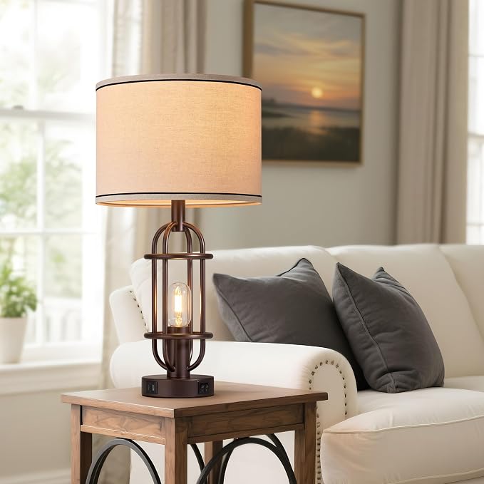 Reaketon Living Room Lamps Set of 2, 22.3" Farmhouse Table Lamp for Bedroom, Vintage Lamps for Night Stands with USB Ports, Oil Rubbed Bronze - Image 5