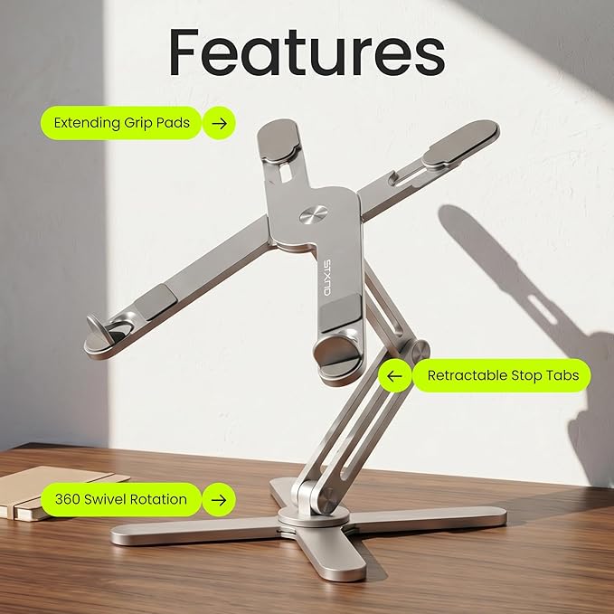 Model-X 2.0 Laptop Stand, Laptop Stand for Desk Adjustable Height | 360 Rotating Laptop Riser Aluminum Portable Foldable Computer Stand for MacBook Pro Air 10–17 in (Polar White) - Image 3
