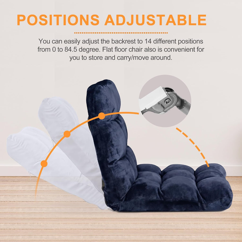 SUPER DEAL 14-Position Folding Floor Chair Gaming Sofa Cushioned Padded Reclining Bed Lounge Couch Seating for Comfy Reading, Reading, Gaming, Relaxing, Watching TV， Blue - Image 4