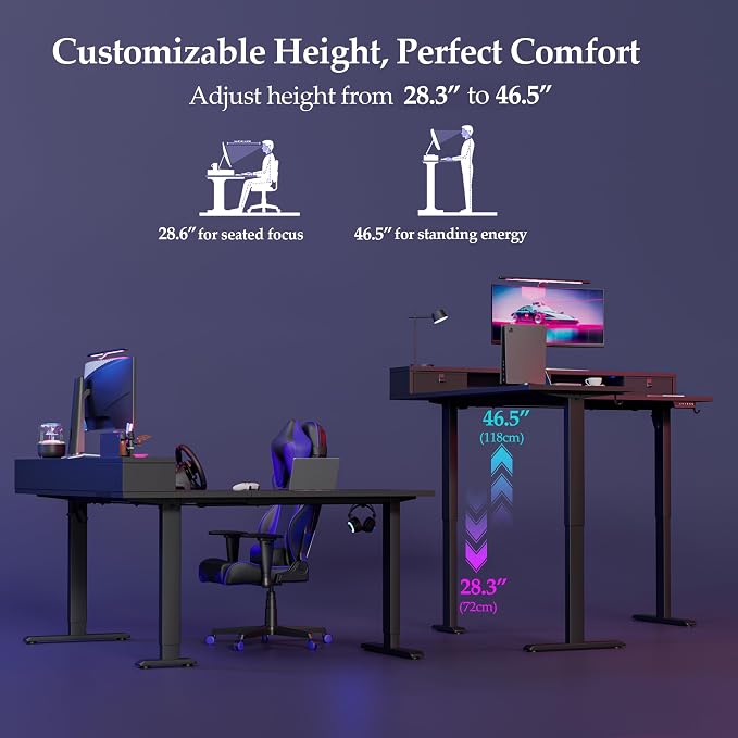 Klicelor L Shaped Electric Standing Desk 63 x 55.1 inch with Shelf, Height Adjustable Corner Desk, Sit Stand Desk with Storage Shelf, Home Office Computer Table, Black - Image 5