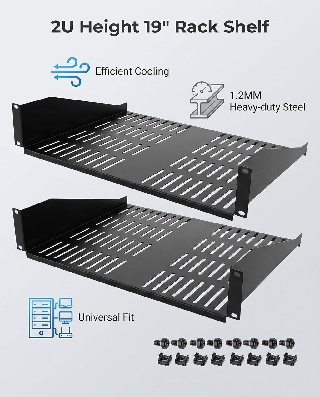 2U Server Rack Shelf, Ventilated Cantilever Tray, 14 inches Depth - Image 2