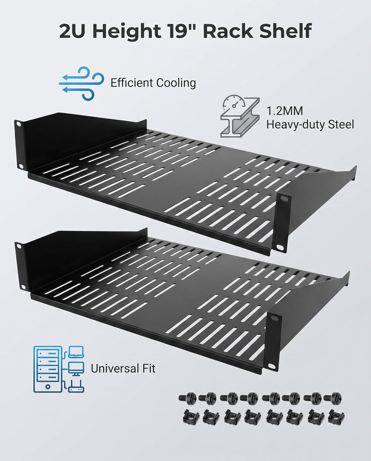 2U Server Rack Shelf, Ventilated Cantilever Tray, 14 inches Depth - Image 2