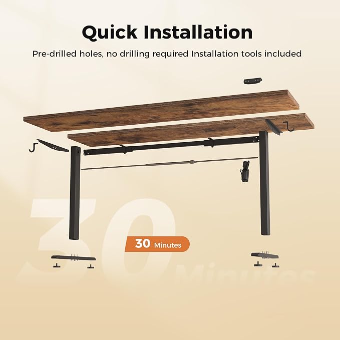 Agilestic Electric Height Adjustable Standing Desk, 48 Inch, Rustic Brown | Smooth Height Adjustment, Memory Presets, Hooks, Stable Steel Frame,154 lbs Capacity, Easy Assembly, Splice Board - Image 7