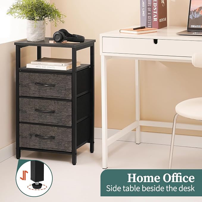 Yoobure Night Stand with Charging Station, 3 Fabric Drawers Nightstand, Bedside Tables with Storage Shelf, End Table with 16 Colors LED, Small Dresser for Small Space, Gray | 16 Colors Bedside Table with 3 Fabric Drawers & Storage Shelf, End Table with... - Image 8