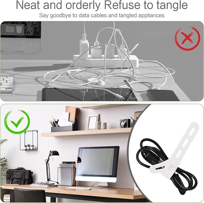 Donruby 24Pcs Silicone Cable Ties, Reusable Cord Organizer Straps, White | Adjustable, Multipurpose, 5.12" High-Elasticity Cord Wraps for Bundling Electronics, Home Office Travel Essentials - Image 7