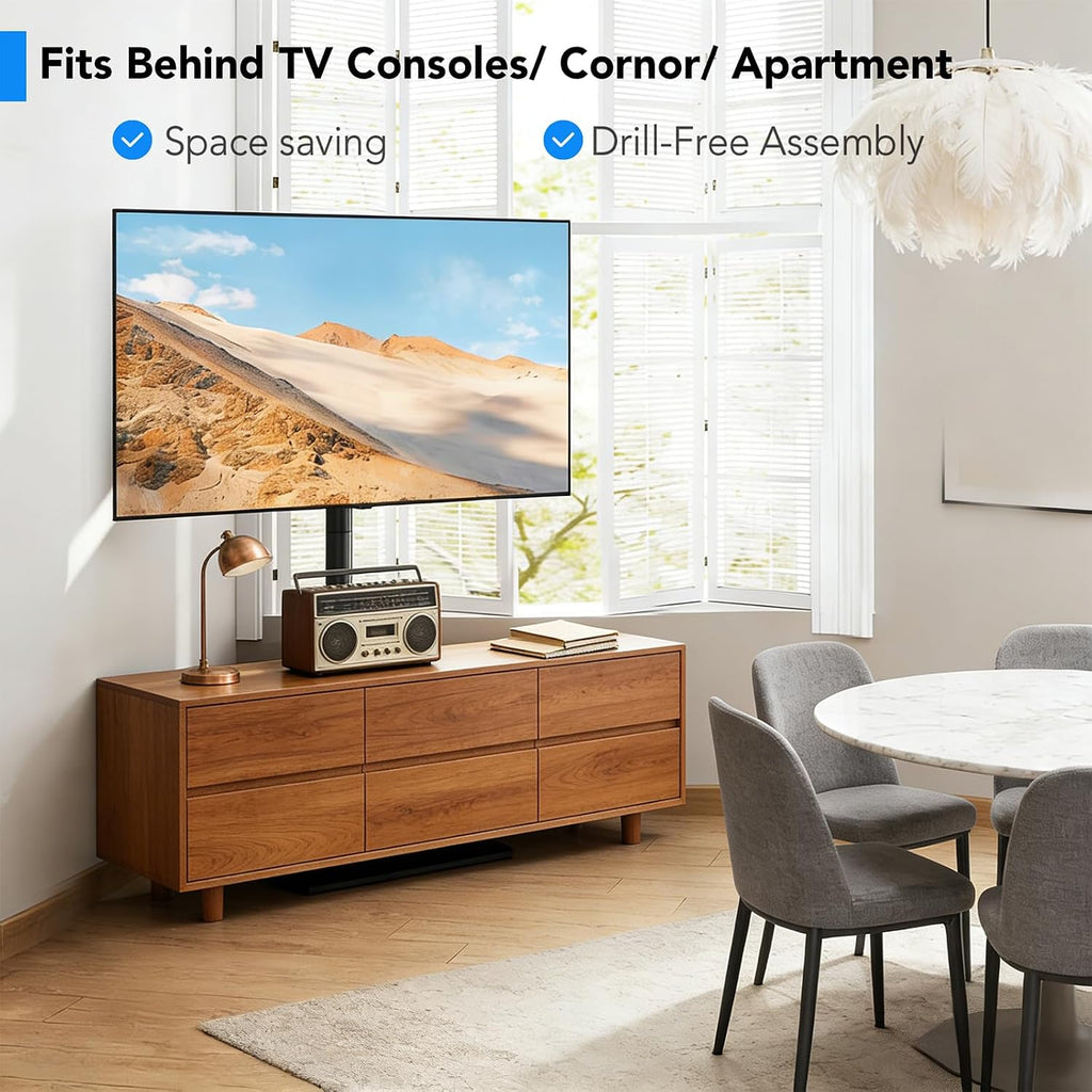 Floor TV Stand with Mount for 26-60 inch TVs up to 77 lbs, Height Adjustable/Swivel/Tilt Tall Standing TV Stand for Bedroom,Dorm, Living Room and Corner,Wood Base Saving Space Design,Black - Image 7