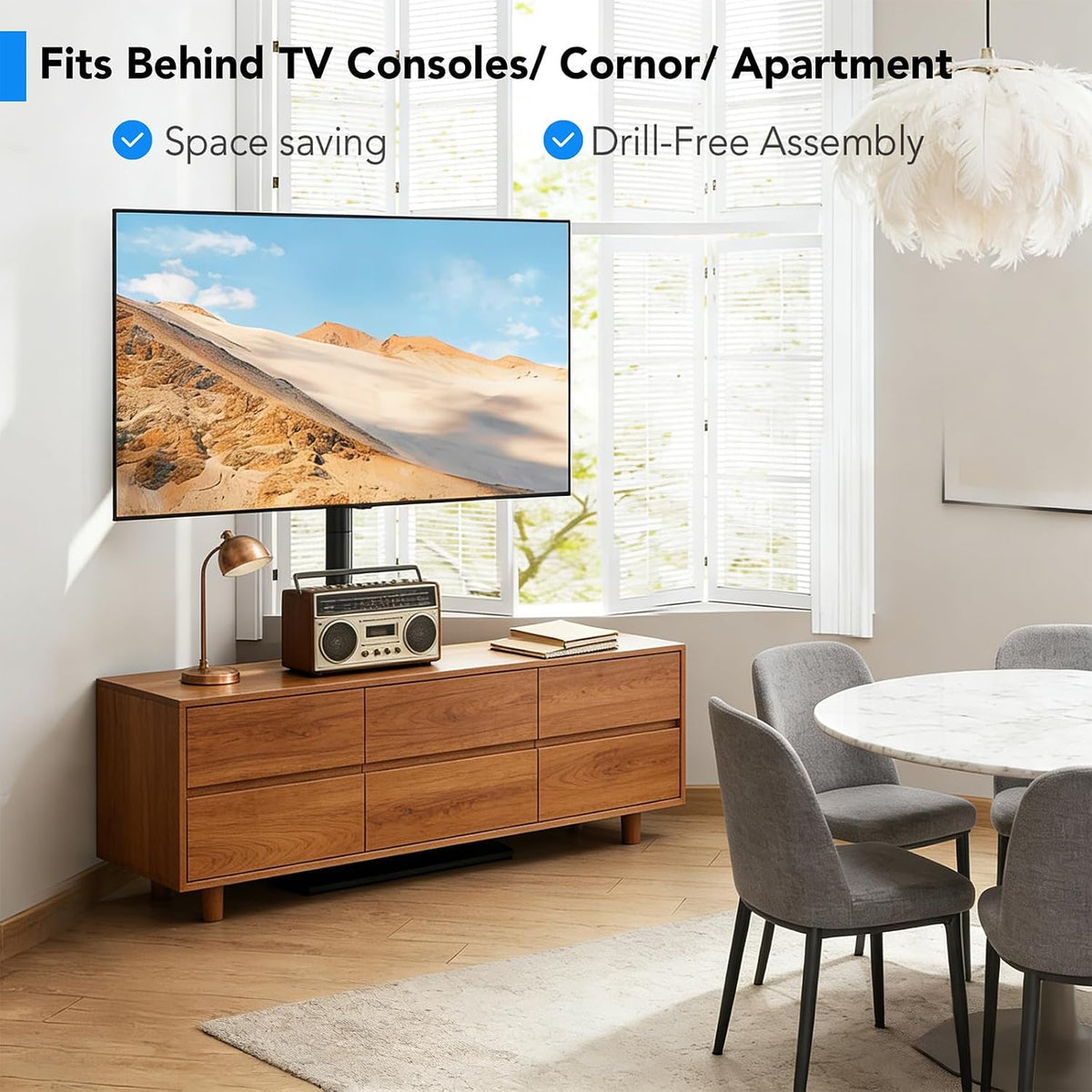 Floor TV Stand with Mount for 26-60 inch TVs up to 77 lbs, Height Adjustable/Swivel/Tilt Tall Standing TV Stand for Bedroom,Dorm, Living Room and Corner,Wood Base Saving Space Design,Black - Image 7