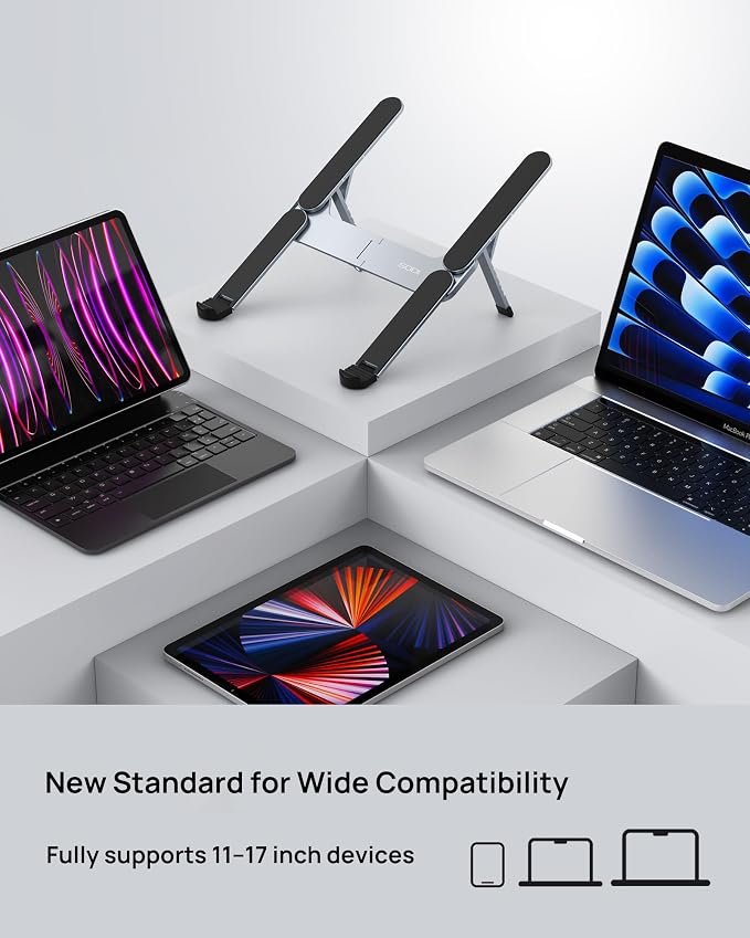 Ultra Compact Foldable Laptop Stand - Portable Laptop Holder for Desk & Travel Use, Adjustable, Ergonomic Aluminum Computer Holder for MacBook, Tablet 10-16" (Plus-Gray, Bi-Fold) - Image 8