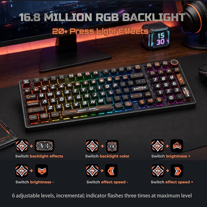 RK ROYAL KLUDGE R98 Pro Wired Mechanical Keyboard, RGB PC Gaming Keyboard with Number Pad and Volume Knob, dye Sublimation DSA Profile Pudding Keycaps, for Win/MAC, Hot Swappable Tactile Beige Switch - Image 8
