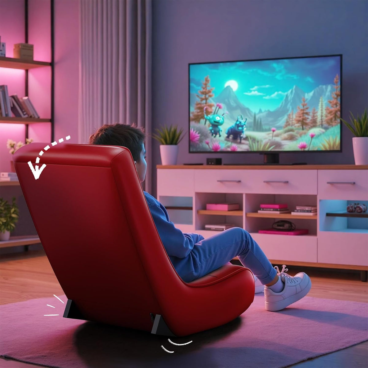 GTPLAYER Gaming Floor Rocking Chair – Rocker Floor Game Chair with Angle Limiter, Stylish Patterned Design, Comfortable Video Game Seat, Red Rugby Boy Pattern - Image 9
