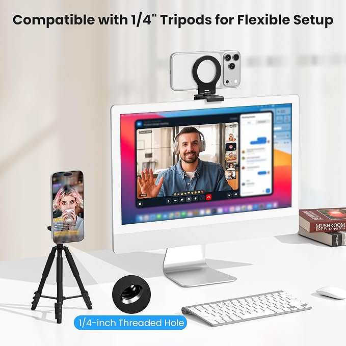 Itramax 360° Continuity Camera iPhone Webcam Mount for iMac&Desktop Monitor | Magnetic PC Phone Webcam Holder Stand,Metal Rings,for MagSafe iPhone 17 16 15 14 13 12 11 XR XS,Apple TV,Studio Display,Black - Image 6