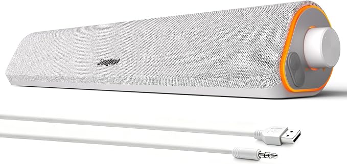 SOULION Bluetooth Computer Speakers PC Sound Bar for Desktop Monitor White | USB Powered & 3.5mm, Colorful LED Lights, Switch Button Clear & Rich Sound, Breathable Cloth,Surround Soundbar by SOULION
