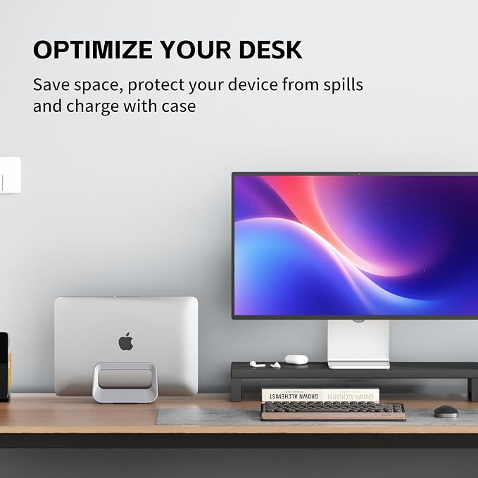 Vertical Laptop Stand for Desk,Plastics Laptop Holder Dock with Silicone Protection,Compatible with All MacBook/Surface/Samsung/HP/Dell/Chrome Book (Gray) - Image 5