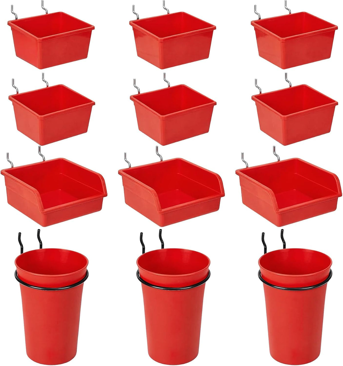 Pegboard Bins Cups with Hooks & Loops 12 Pack Peg Board Organizer (Red) - Image 7
