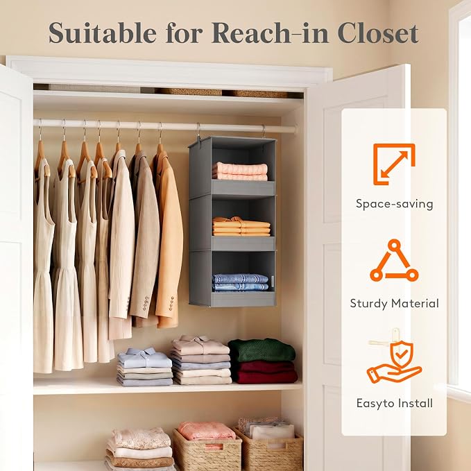 Lifewit RV Storage and Organization, Hanging Closet Shelves | 3 Shelf Front Anti-Slip Closet Organizers and Storage with 2 Sturdy Hooks, Vertical, Foldable, for Camper, Grey, 1 Pack - Image 5
