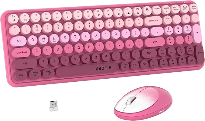 UBOTIE Wireless Keyboards and Mouse Combo (Rosy Gradient) | Colorful Gradient Rainbow Color Retro Typewriter Flexible Keyboard, 2.4GHz Connection and Optical Mouse for PC Wins Mac by UBOTIE