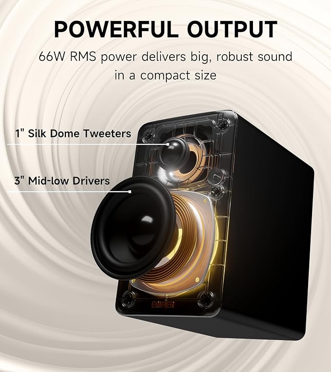 Edifier M60 Multimedia Speaker, 66W RMS Computer Speaker, Black | Bluetooth 5.3, Hi-Res Audio with LDAC, 3" Mid Bass & 1" Tweeter, USB-C AUX Inputs, Compact Desktop Speaker - Image 4