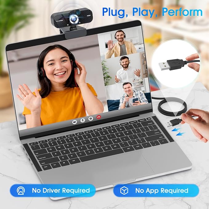 TRAUSI 1080P Full HD Webcam with Noise-Canceling Mic, Auto Light Correction, Privacy Cover and Wide Angle Lens, Plug & Play USB Camera for Laptop/Desktop/PC/Mac, Compatible with Zoom/Teams/Streaming - Image 6