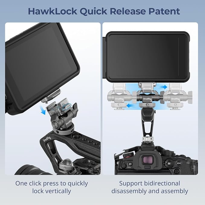 SmallRig HawkLock H21 Quick Release Monitor Mount with Cold Shoe Mount, Swivel and Tilt Adjustable Monitor Holder with 1/4"- 20 Screw, Dual Anti-Twist Design, for Ninja V and V+ Monitors - Image 3