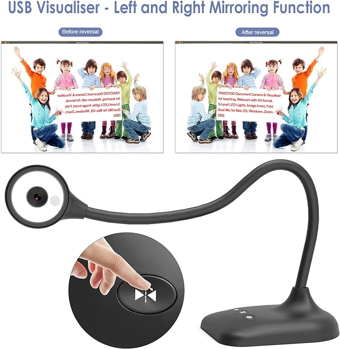USB Document Camera for Teachers, Webcam/Doc Camera for Classroom with A3 Format, 3-Level LED Lights, Image Invert, Fold, Dual mic for Mac OS, Windows, Zoom, OBS Work with Distance Learning - Image 5