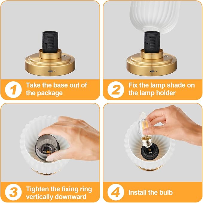 LightRound Cordless Table Lamp for Bedroom, Touch Stepless Dimmable | 7500mAh Rechargeable Battery, Matte Glass Shade, Brushed Gold Base, Bulb Included, Modern Wireless Lamp for Desk, Living Room - Image 5