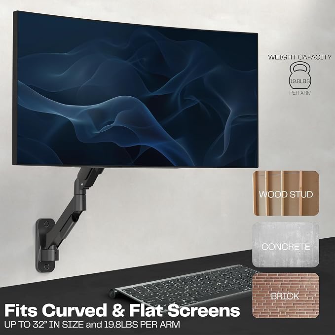 VIVO Single Monitor Counterbalance Wall Mount for 32 inch Screens up to 19.8 lbs, Full Motion, Max VESA 100x100, Black, MOUNT-V001G - Image 5