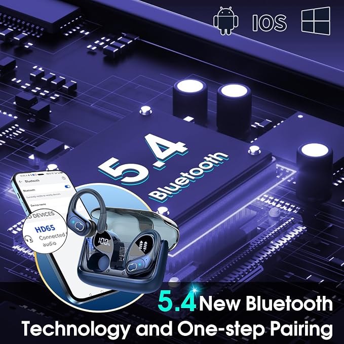 Aptkdoe Wireless Earbuds 75H Bluetooth 5.4 Sport Headphones with Earhooks | IPX7 Waterproof In-ear Buds Feature ENC Noise Cancelling Mic. Stereo Sound Device for Gym Running Workout, Royal Blue - Image 5